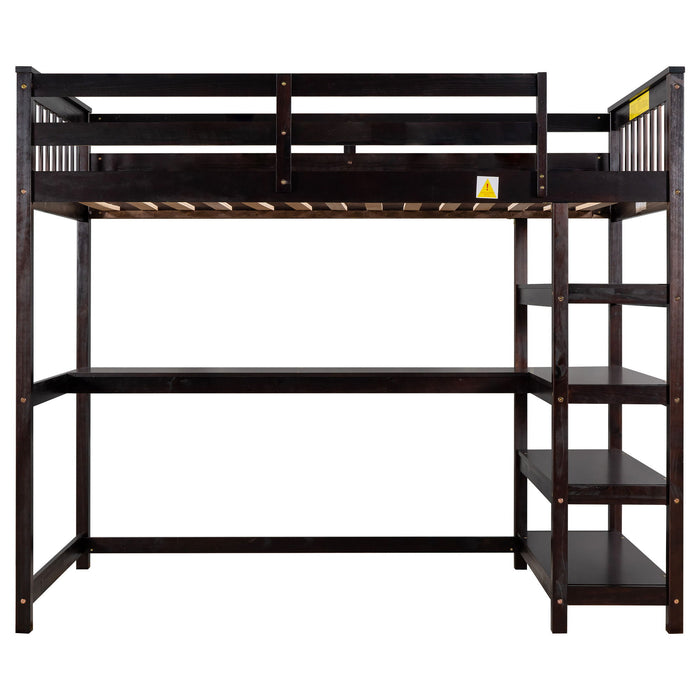 Loft Bed With Storage Shelves And Under Bed Desk