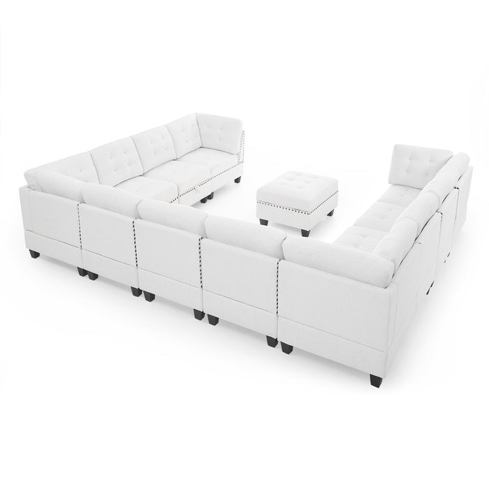 U-Shape Modular Sectional Sofa, Diy Combination, Includes Seven Single Chair, Four Corner And One Ottoman - Ivory
