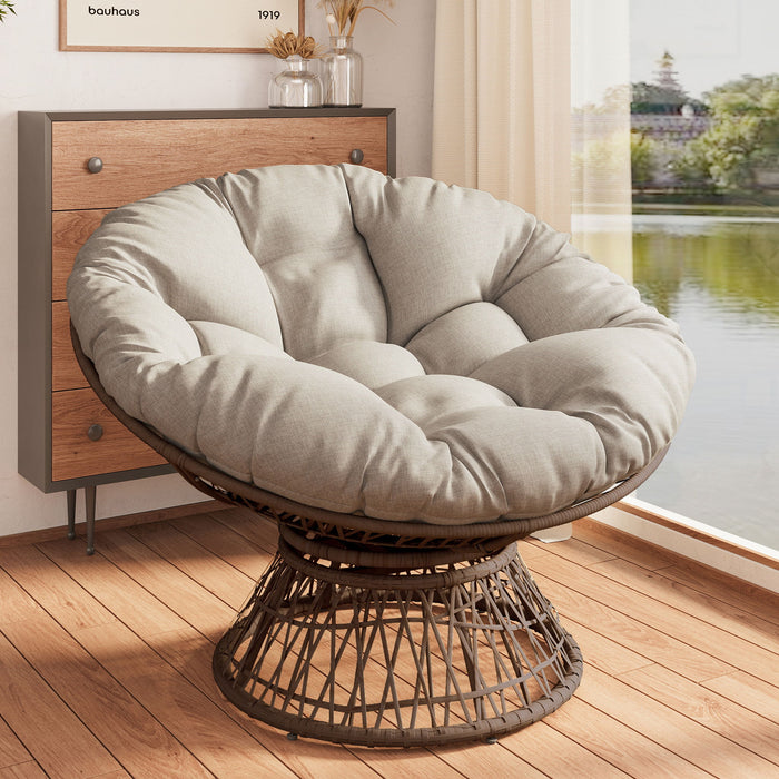 Ergonomic Wicker Chair With Cloud Thick Density Cushion, 3 Proof Cover High Capacity Iron Frame Fluid 360° Swivel