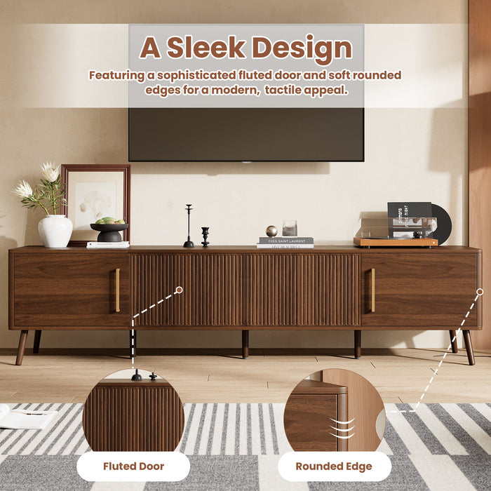 TV Stand For TVs Up To 85" With Fluted Door, Cable Management, Soft-Closing Hinges - Walnut
