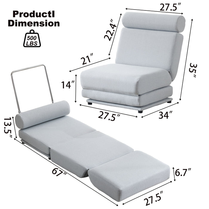 Foldable Single Chair Sofa Bed With Pillow, Easy To Store, Breathable And Wearable Linen