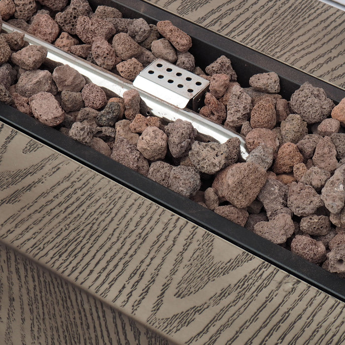 Wellington Square Iron Fire Pit With Wood Pattern Design And 50,000 Btu Output