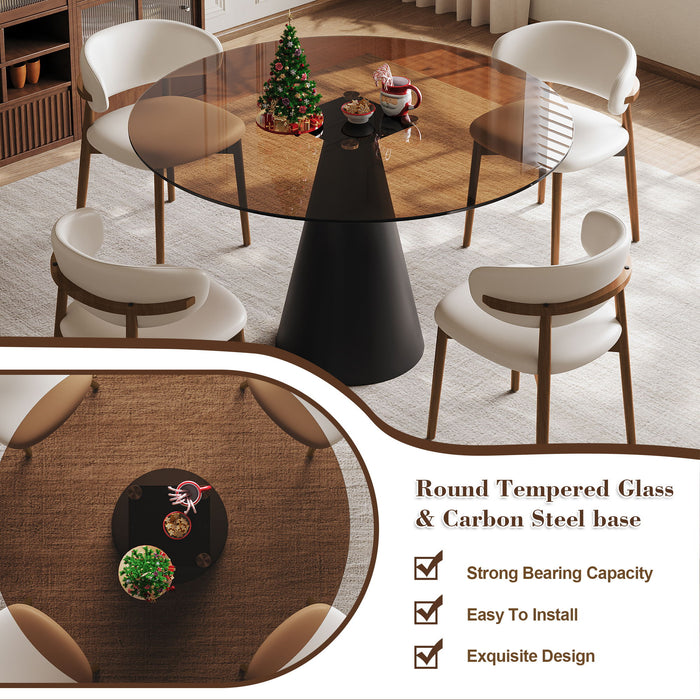 Round Dining Table - Black / Brown - Tempered Glass