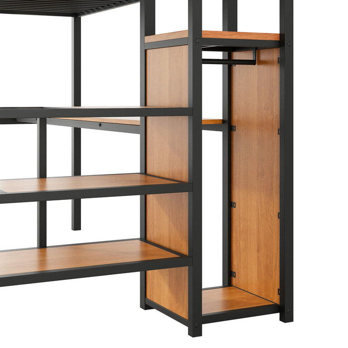 Loft Bed With Desk, Storage Staircase, Small Wardrobe And LED Light