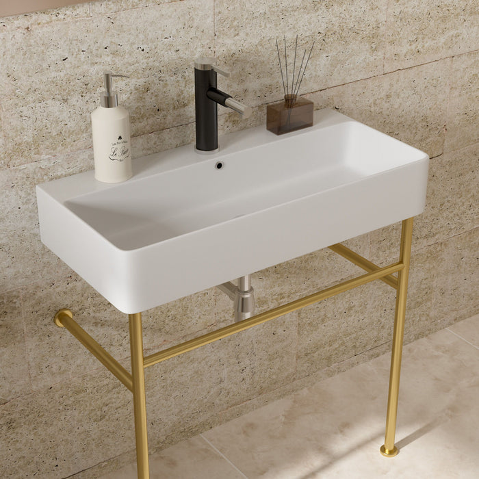 Ceramic Console Bathroom Sink With Overflow