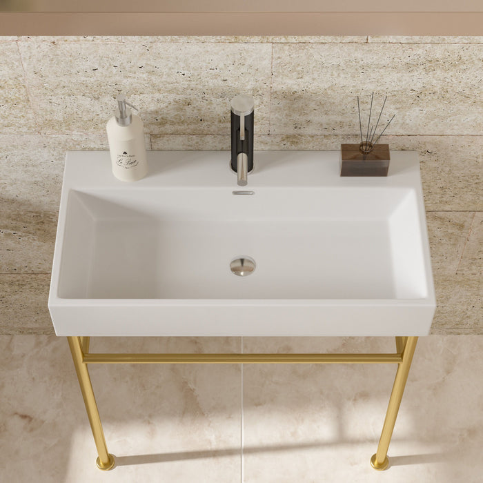 Ceramic Console Bathroom Sink With Overflow