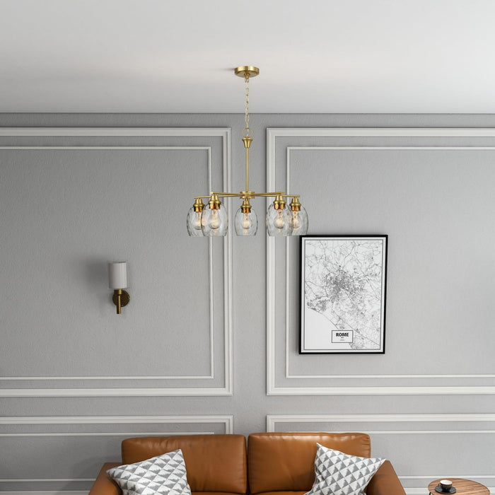 Elegance 5 Lights Linear Arms With Chain Chandelier - Clear / Gold