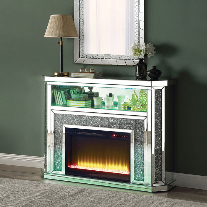 Noralie - 51" Fireplace With LED - Mirrored & Faux Diamonds