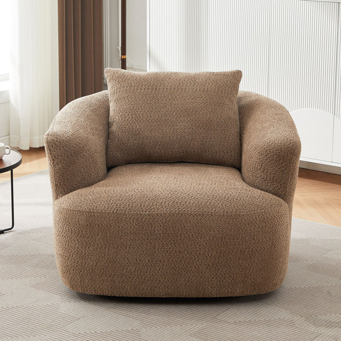 360° Swivel Barrel Sofa Chair With Throw Pillow, Chenille Upholstered Accent Chair