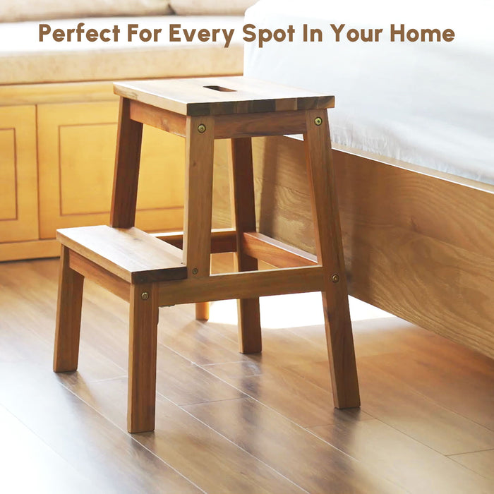 2 Step Stool, Indoor / Outdoor Use - Acacia Wood