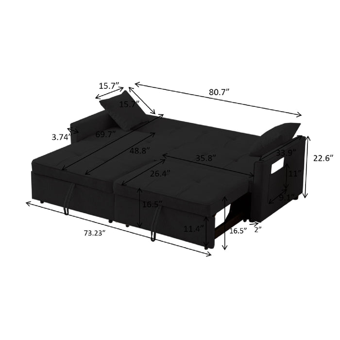 3 In 1 Convertible Sleeper Sofa Bed, Reclining Backrest, Pillows, Pockets