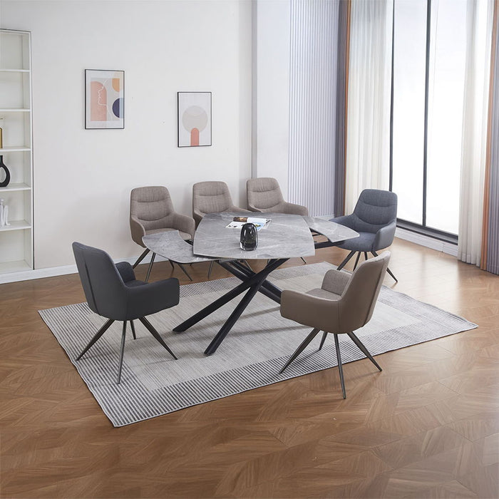 Hester - Ceramic Top Dining Table - Gray & Black