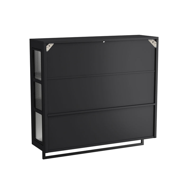 3 Door Wall Cabinet With Glass Door And Towel Bar