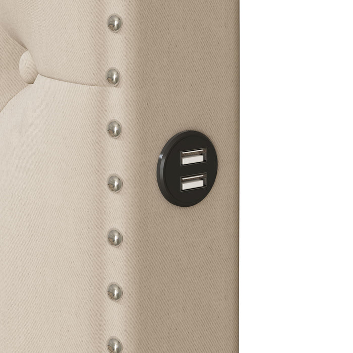 Upholstered Platform Bed With Trundle And 2 Sets Of USB Ports On Each Side, Linen Fabric