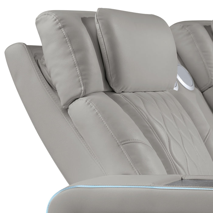 Electra - Power Recliner Sectional Sofa With Power Headrests, Console Loveseats, Wedge, LED Light Strip, Speakers
