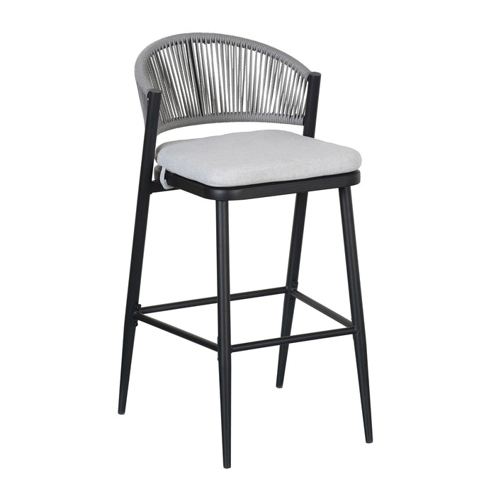 Outdoor Bar Height Metal Frame Counter Stools With Scallop Shaped Backrest & Water Resistant Cushions