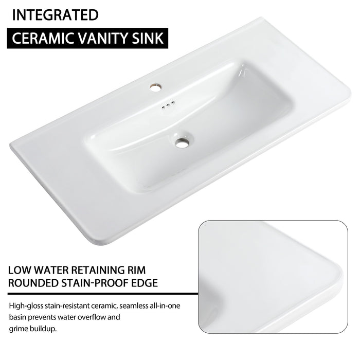 92" Freestanding Bathroom Vanity With Sink, 1 Small Storage Cabinet, Soft Close Door - Ameican White Oak