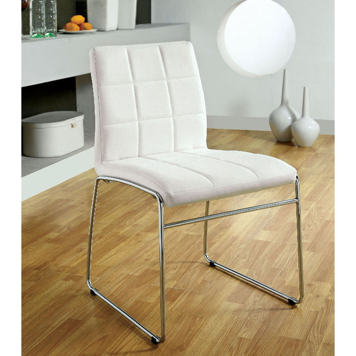 (Set of 2) Leatherette Upholstered Side Chairs In White And Chrome