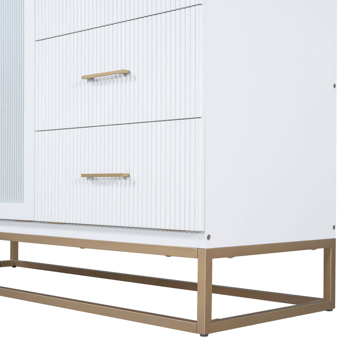 Murphy Bed With Frosted Glass Doors Design, Fake Drawers, Metal Legs