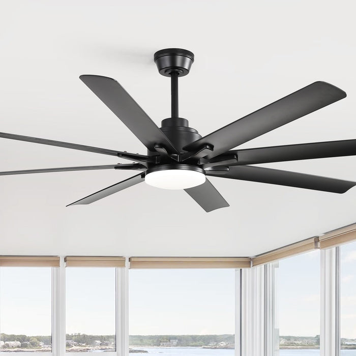 52" Smart Ceiling Fan With 8 Blades, Voice Remote Control, 6 Wind Speeds, LED Light - Black