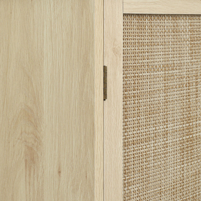 4 Door Storage Cabinet With 1 Drawer And 4 Adjustable Inner Shelves - Natural