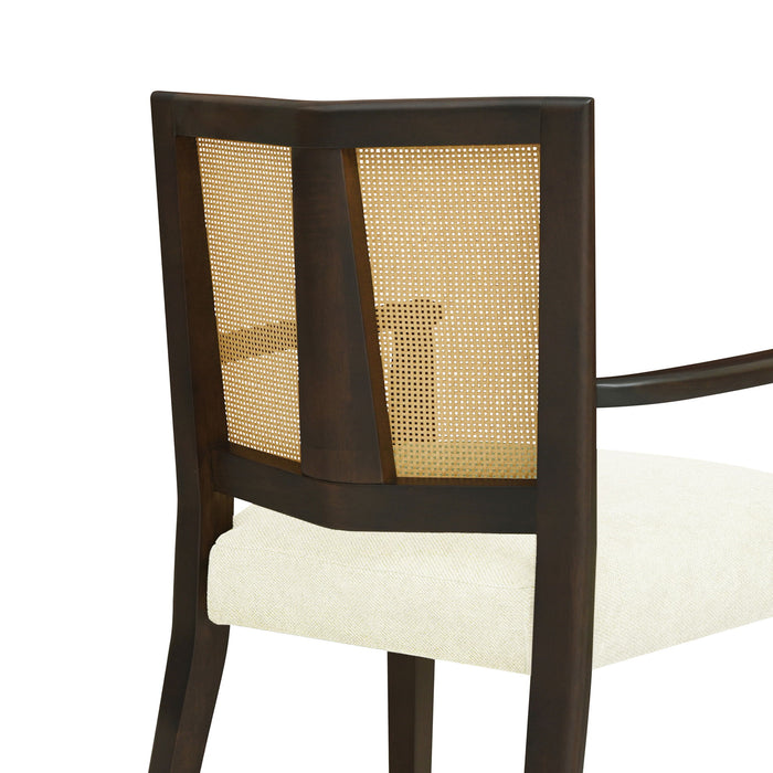 Mid Century Modern Arm Dining Chair Set With Rattan Backrest