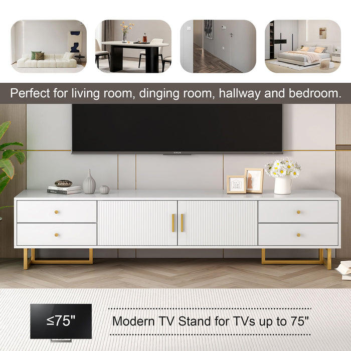 TV Media Console Table, TV Stand With Storage For Living Room - White