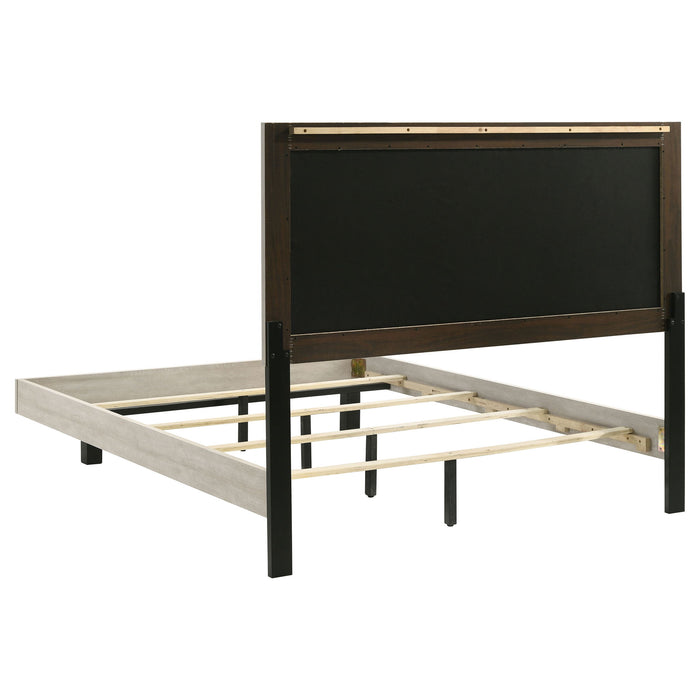 Strout - Queen Panel Bed With Upholstered Headboard - Rustic