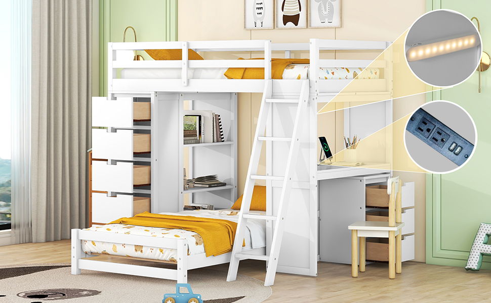 Bunk Bed With LED Light And USB Ports