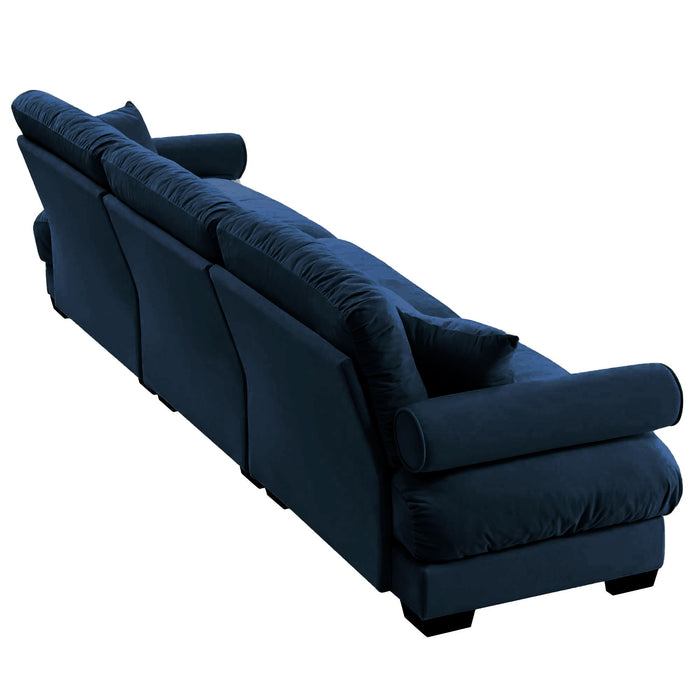 Modern Velvet Sofa With Bolstered Armrests And Pillows