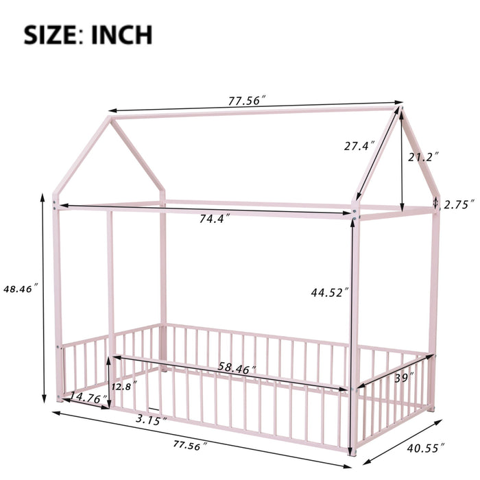 Metal Bed House Bed Frame With Fence