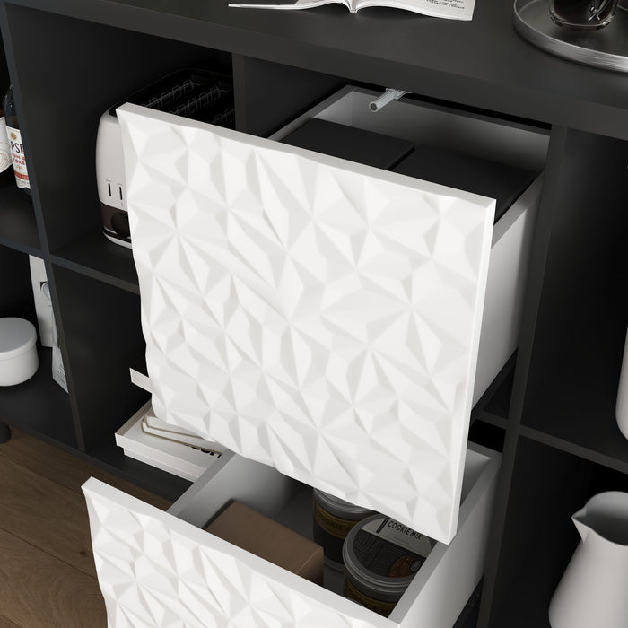 Modern Sideboard Buffet Cabinet With Red Doors And Unique Panel Styling