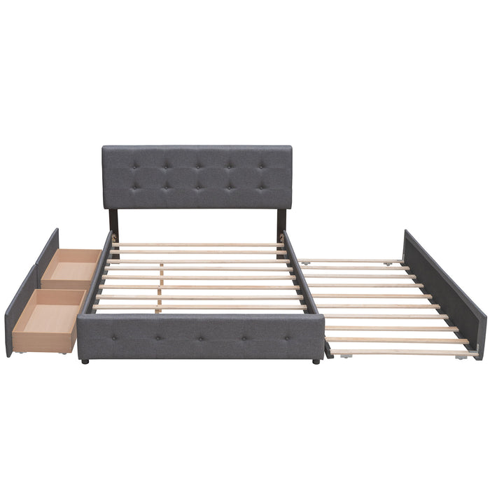 Upholstered Platform Bed With Classic Headboard And Drawers, No Box Spring Needed