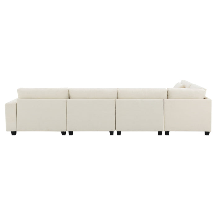 U Shaped Sectional Sofa 6 Seat Couch Set With Oversized Ottoman, Hidden Armrest Storage And Cup Holders USB Charging Ports Wide Seat Sofa