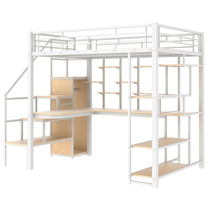 Loft Bed With Storage Staircase And Small Wardrobe, Built - In Desk And Storage Shelves