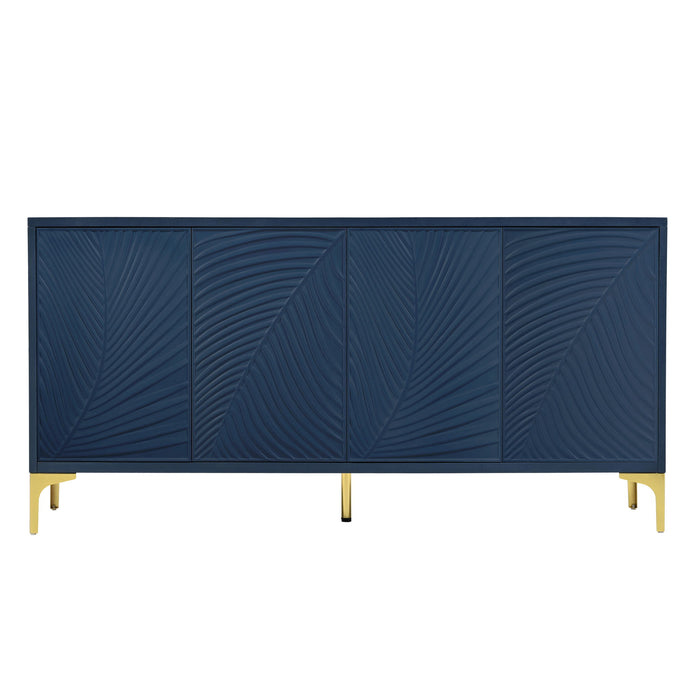 Modern 4 Door Sideboard With Creative Carved Surface And Adjustable Shelves