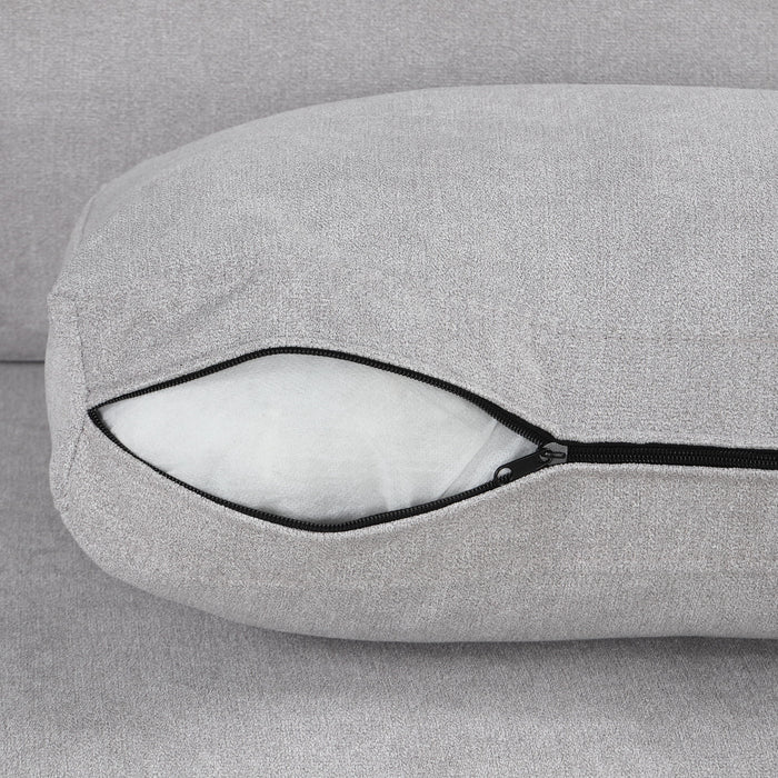 Upholstered 3 Seater Curved Sofa With Printed Pillows Chenille