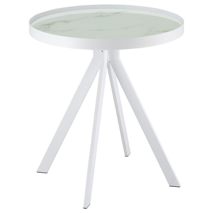 Briggs - Round Marble Printed Glass Top End Side Table