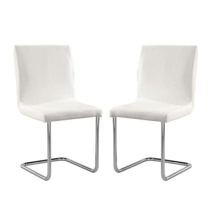 (Set of 2) Padded White Leatherette Side Chairs With L-Shape Leg In Chrome Finish