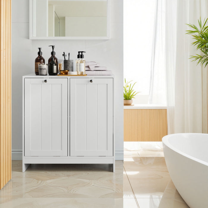 Tilted Laundry Hamper With Removable Basket, Hidden Laundry Hamper, Bathroom Storage Cabinet, Free Standing Organizer - White