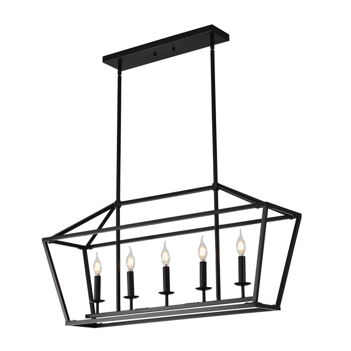 5 Light Farmhouse Kitchen Island Lighting, 5 Light Industrial Linear Chandelier For Dining Room Metal Hanging Pendant Light Fixture For Bedroom Living Room Hallway Conference Room - Matte Black
