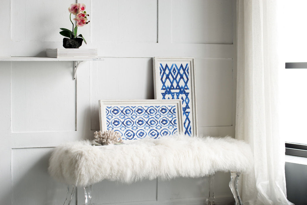 Hanging Sculptures, Modern Wall Art Decor (Set of 2) - White / Blue