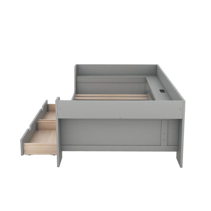 Daybed With Shelves, Drawers And Built In Charging Station
