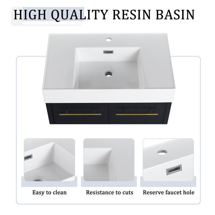 Modern Wall Mounted Bathroom Vanity With Thick Edge Resin Sink And Storage Rack