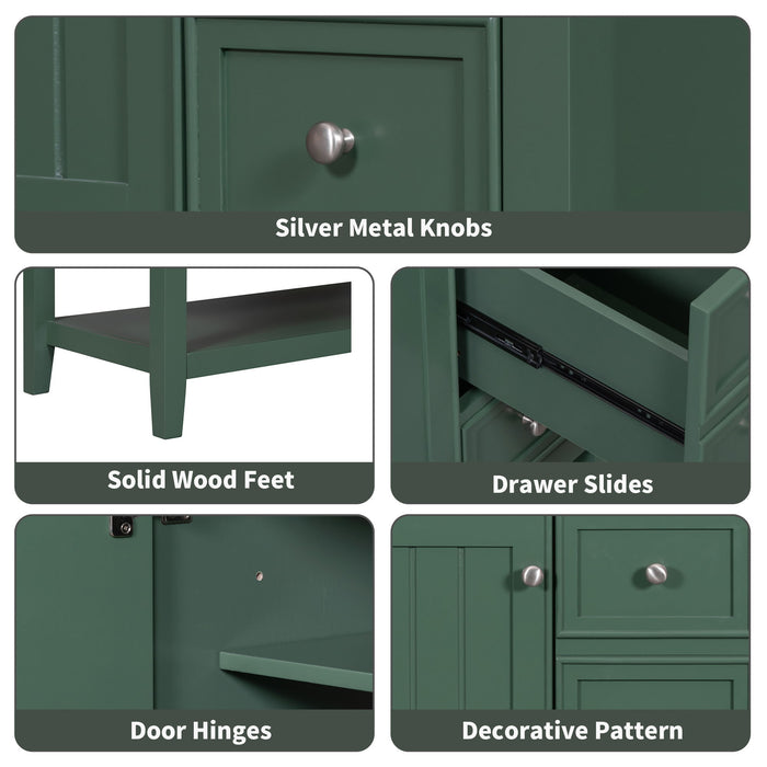 Bathroom Vanity Without Sink, Cabinet Base Only, One Cabinet And Three Drawers, Green