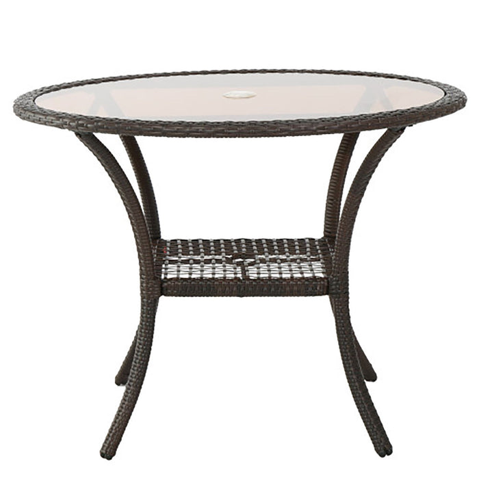 Outdoor Table With Woven Rattan Design - Brown