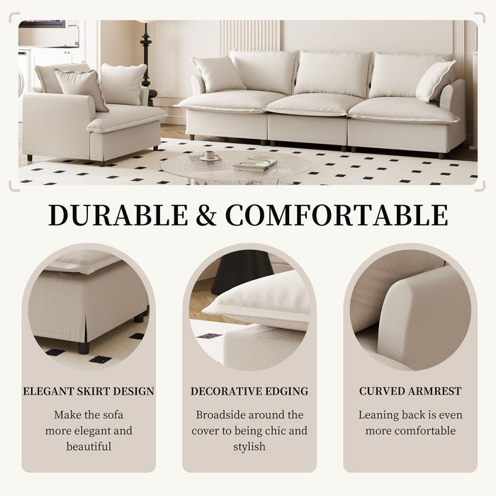 Living Room Set Modular Sectional Couch, Upholstered Sofa & Armchair & Movable Ottoman