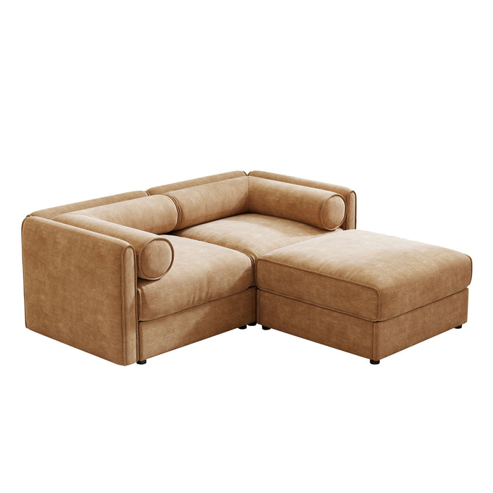 Contemporary Elegant White Chenille Sofa With Storage And Ottoman