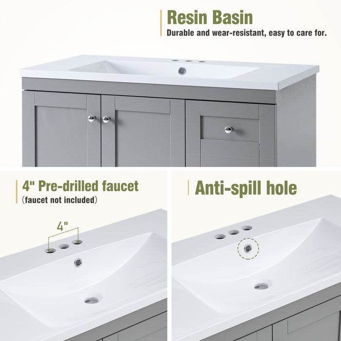 Shaker Free Standing Bathroom Vanity Cabinet With Sink, Soft Close Drawers, Soft Close Doors