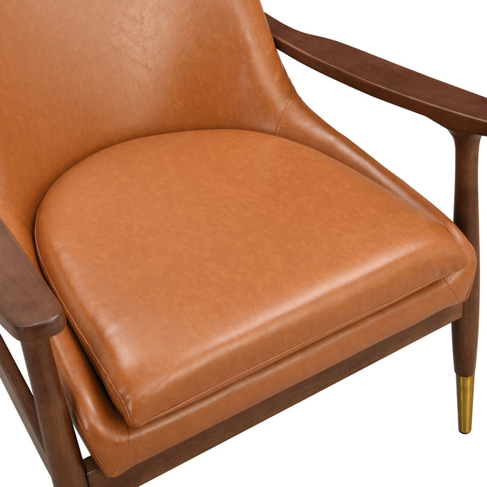 Mid - Century Accent Chair With Cushioned Seat, Brass Tipped Legs